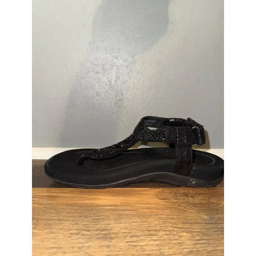 Aetrex Jade Sparkle Orthotic Thong‎ Sandal Black Size 6-6.5